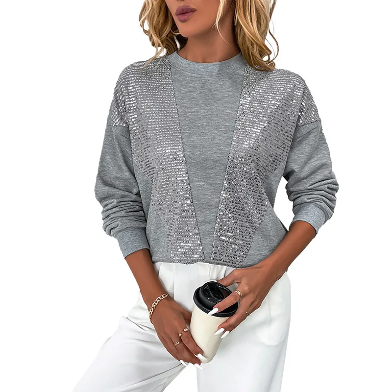 2025 outono venda quente novo lantejoulas em torno do pescoço pulôver camisola casual versátil camisola diária feminina