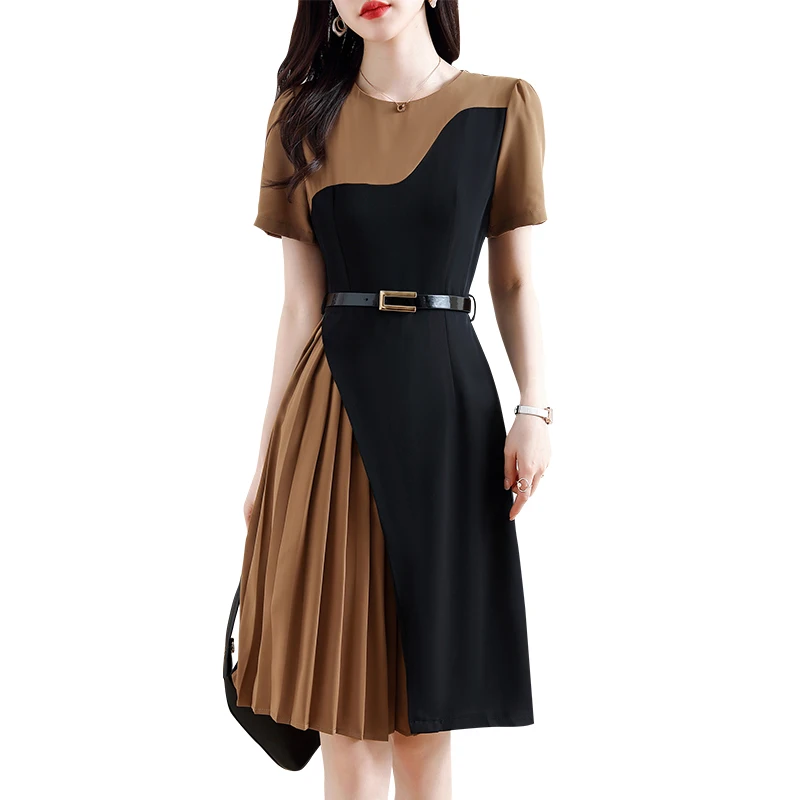 

Lare Size 5XL Women Formal Occasion Elegant Party Dress 2023 New Summer Short Sleeve Patchwork Pleated Dresses Female New Robe