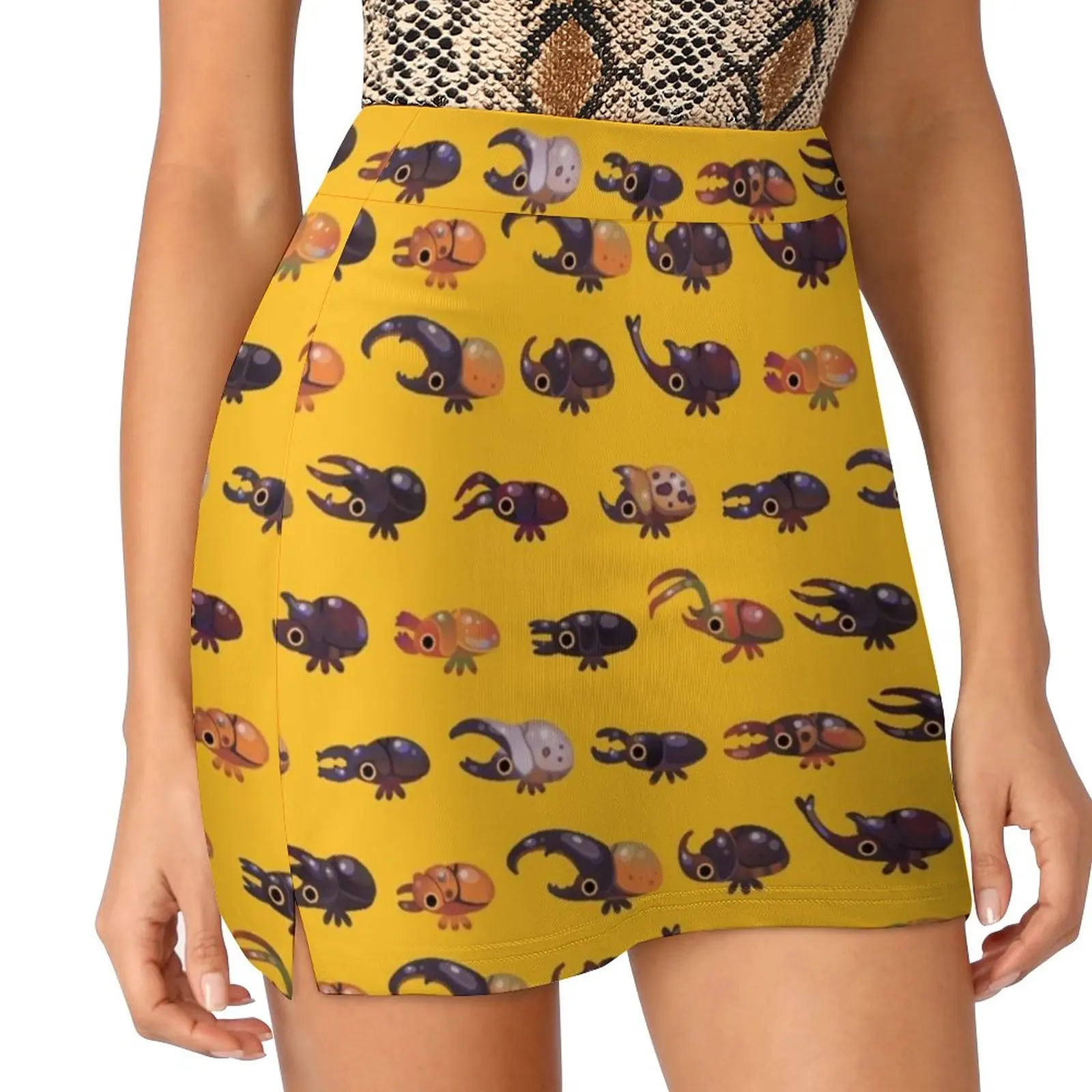 Rhino And Stag Women's skirt Mini Skirts A Line Skirt With Hide Pocket Beetle Cottagecore Rhino Beetle Stag Beetle Insect