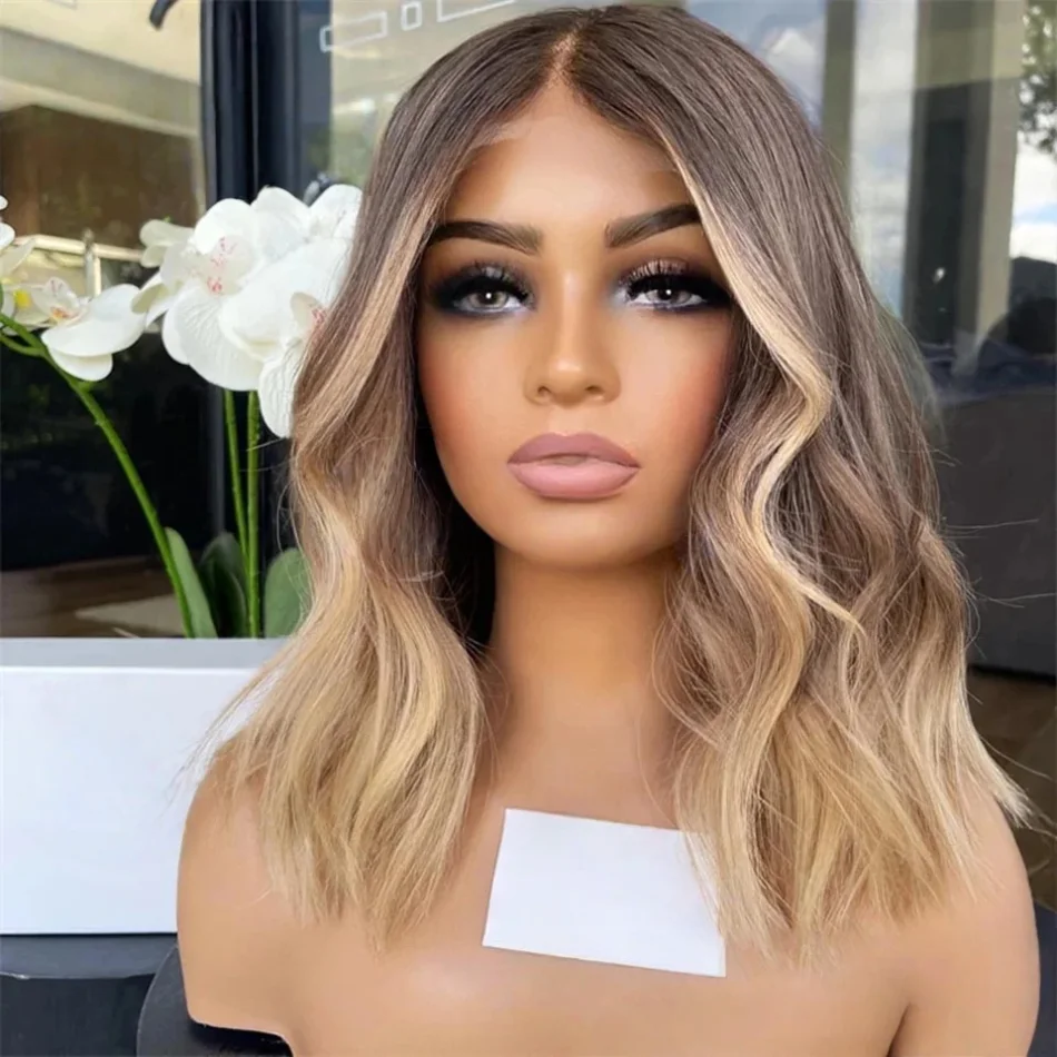

Soft Ombre Blond Wave Hair 150 density and 13×4 100%human hair wig lace front wig, with baby hair pre plucked