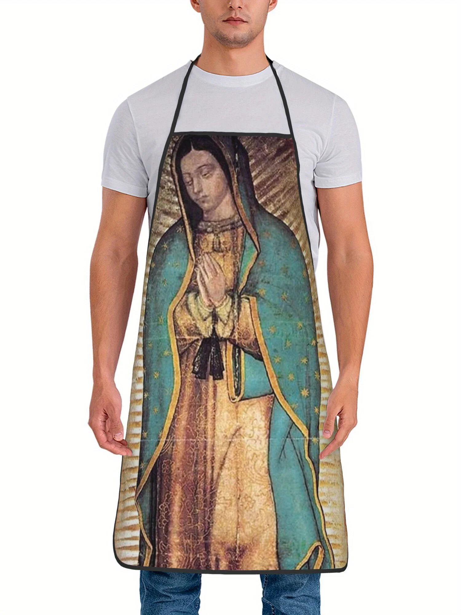 Vintage Guadalupe Virgin Mary Praying Portrait Art Printed Oilproof Apron Men Women Cooking Barbecue Baker Faith Surprise Gift