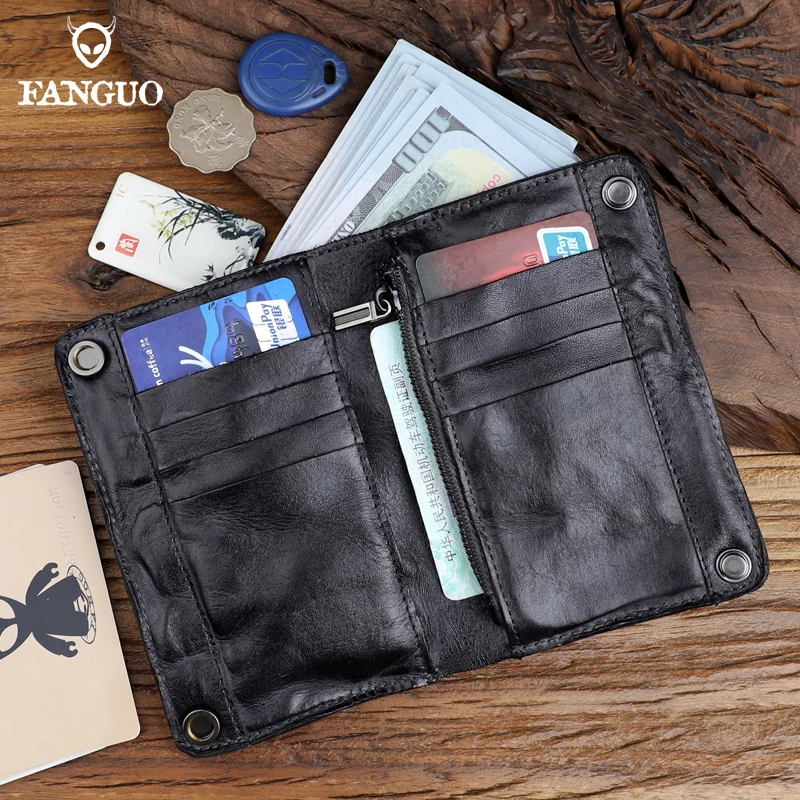 100% Genuine Leather Vertical Mens Wallets Retro Wrinkle Money Clips Luxury Short Billfold Card Holder Male Purse