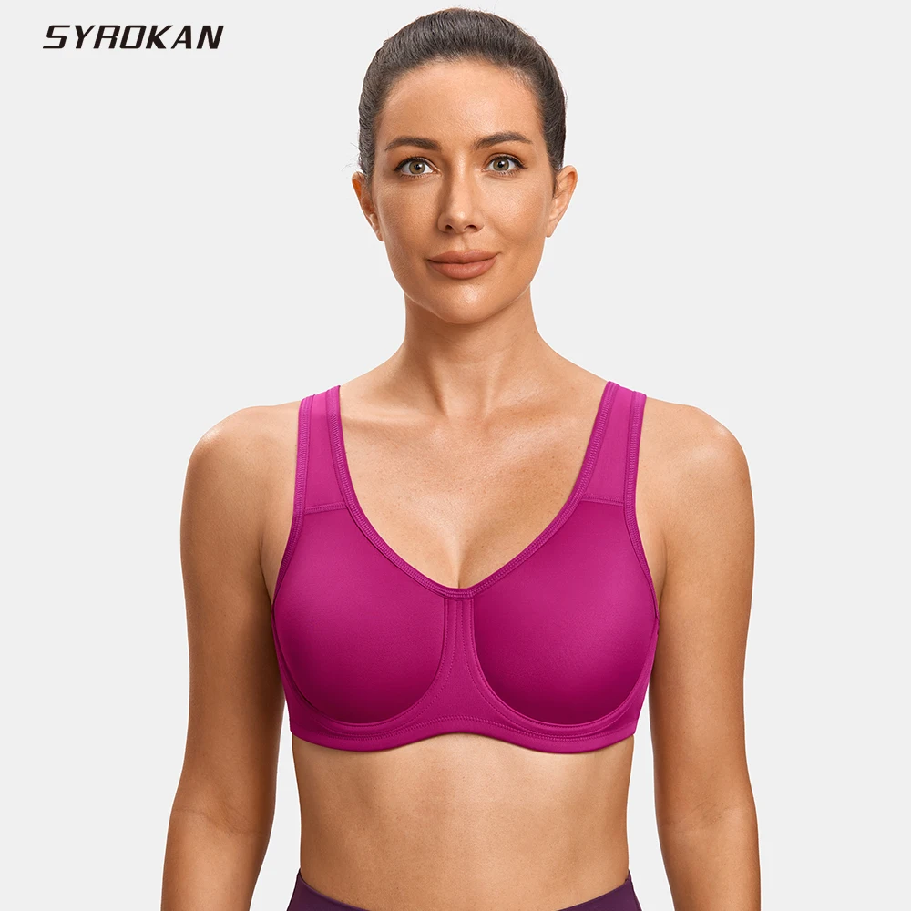 

SYROKAN Sports Bra Women Max Control Solid High Support Plus Size Underwire Gym Fitness Tops Activewear Yoga Curve Underwear