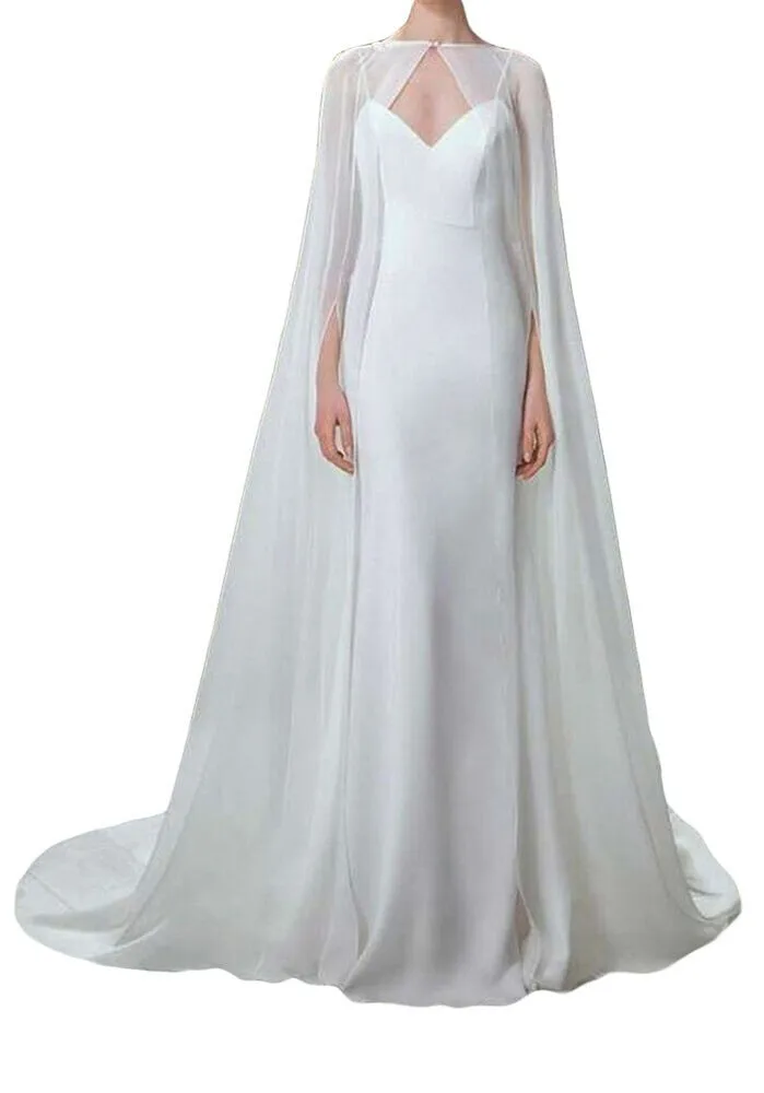 

Ele White Casual Long Women's Sle Wedding Dr Faion Simple round Ne Svel awl Made of Chiffon