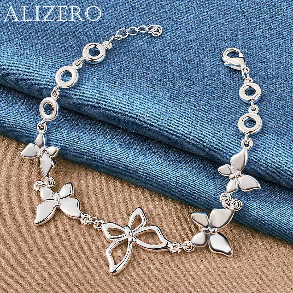 

ALIZERO 925 Sterling Silver Five Butterflys Bracelet For Women Fashion Accessories Suitable Wedding Party and Daily Wear Jewelry