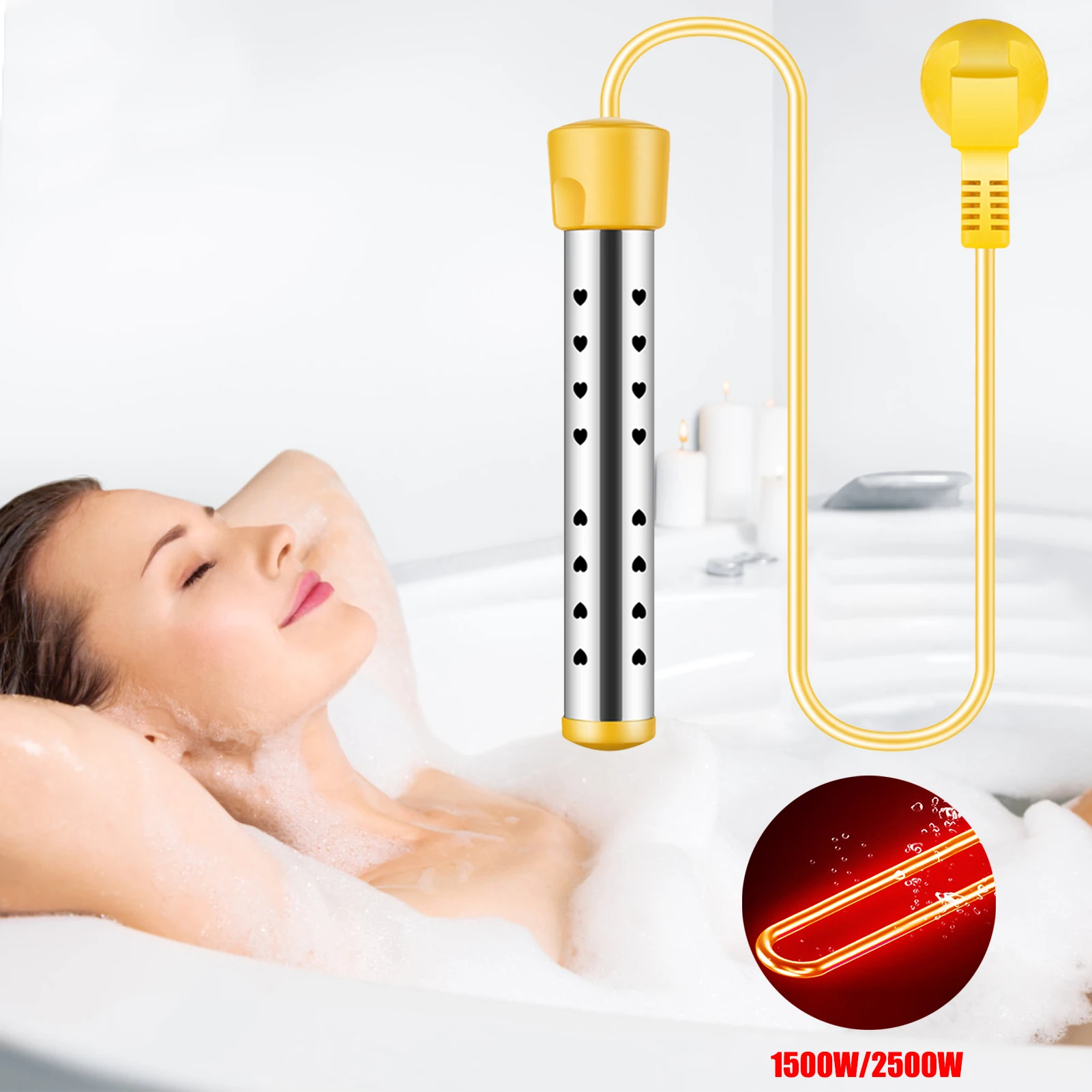 1500W Winter Electric Water Heater Boiler Water Heating Portable Immersion Suspension Rod For Bathroom Swimming Pool US/UK