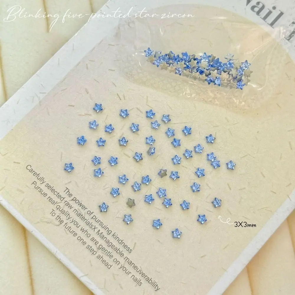 50 SZTUK Kryształków do zdobienia paznokci 3D, błyszczące, kolorowe, z ostrym dnem, lśniące cyrkonie, błyszczące brokatowe mini gwiazdki 3 mm