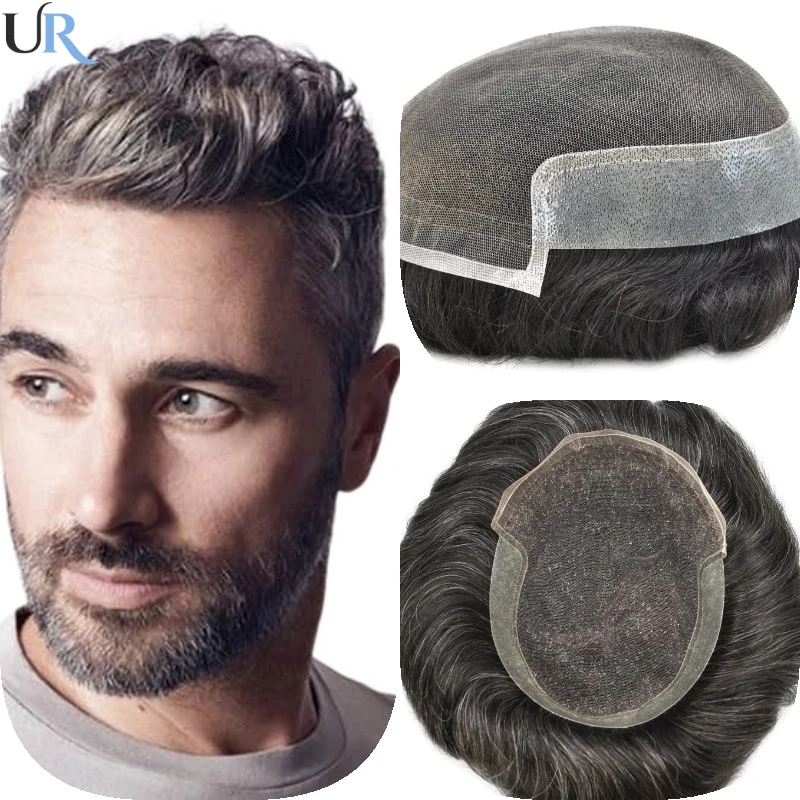 Swiss Hd Lace With 0.06mm Pu  Male Hair Prosthesis Natural Human Hair Toupee Man Wig 130% Density Male Wig Exhuast Systems Unit