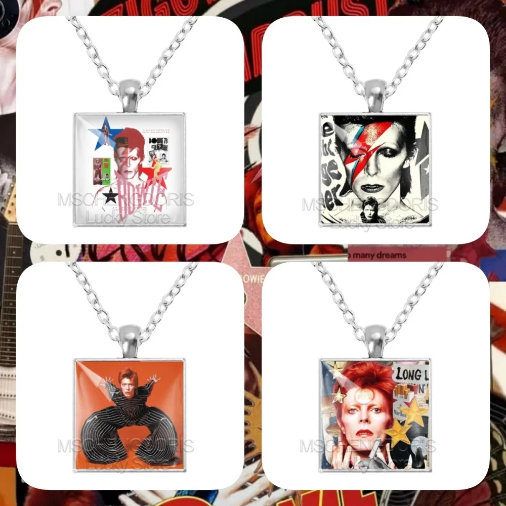 Classic Singer D-David B-Bowie Necklace Glass Cabochon Square Pendant Necklace Accessories Fans Charm Jewelry Gift MS055