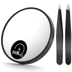 1/3pcs Magnifying Mirror and Eyebrow Tweezer Set, 30X Magnified Makeup Mirrors with 2 Suction Cups, Tweezers and Eyebrow