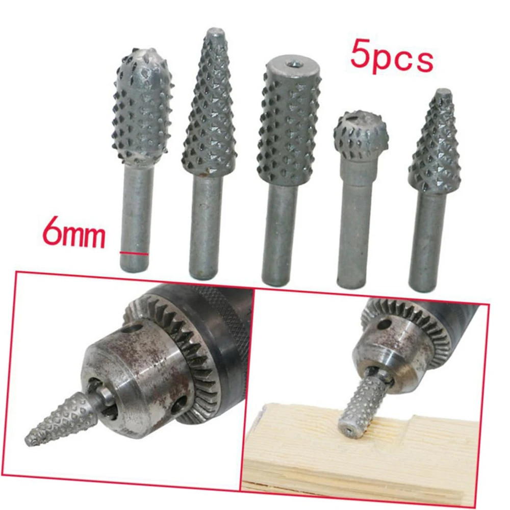 

5pcs Woodworking Tool 6mm Shank Rotating Thorn Head Alloy Rotary File Carpentry Tools Wood Carving File Drill For Plastic Rubber