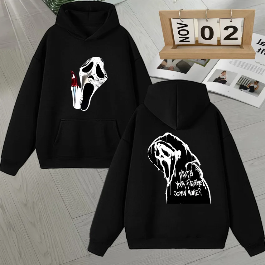 

Horror Halloween Graphic Double Sided Print Hoodies Streetwear Style Hoodie Long sleeve Autumn Winter Fleece Sweatshirts Unisex
