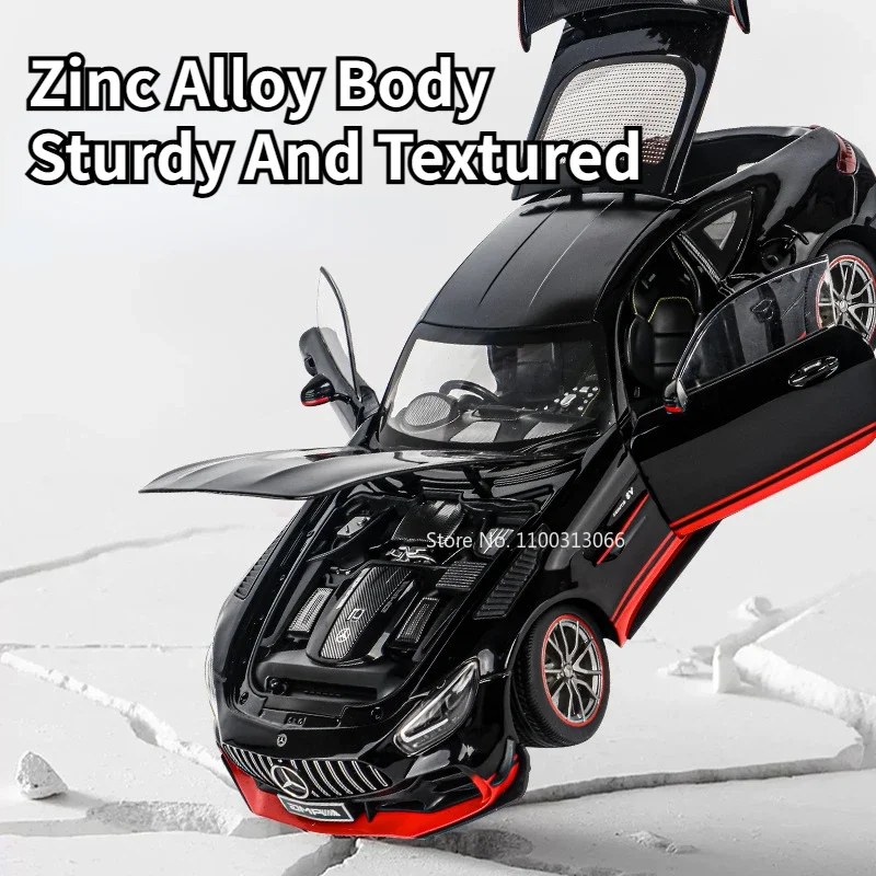 1:18 Supercar Benz AMG GTR Model Toy Cars Alloy Diecast Miniature Sports Car Sound Light Doors Opened Sound Light Gifts for Boys