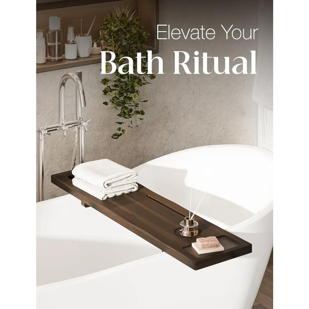 صينية حوض استحمام خشبية قابلة للتعديل مع حاملات للهاتف وزجاج النبيذ - علبة سبا مقاس 39 × 9.75 بوصة لأحواض قائمة بذاتها #6