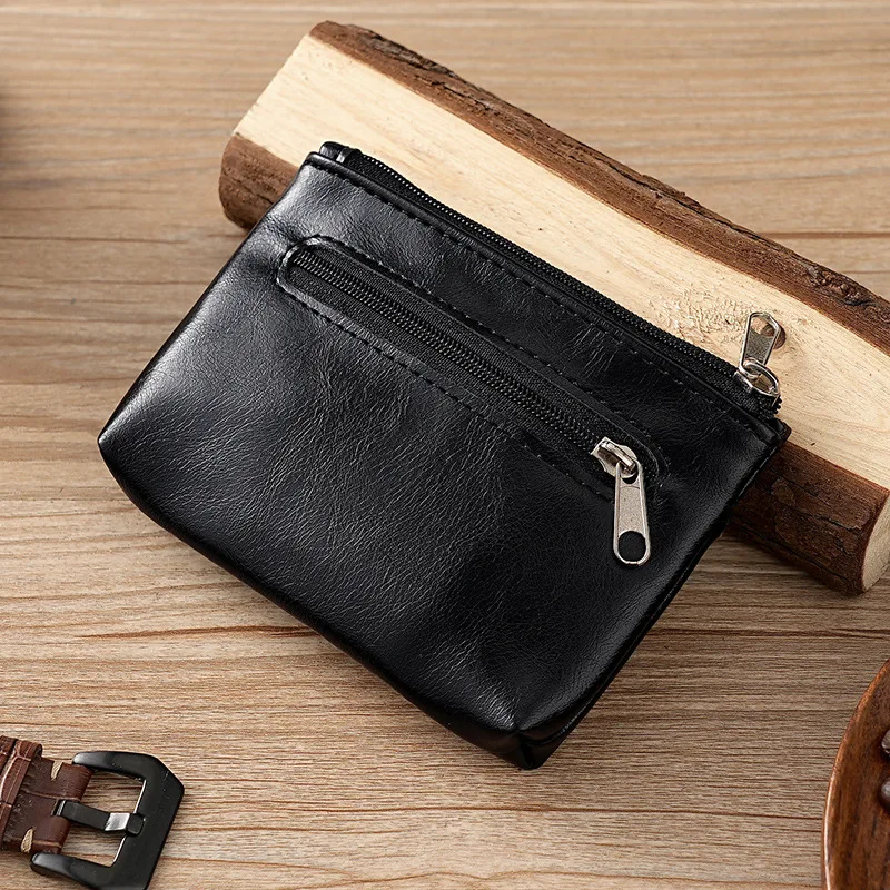 Handmade real soft leather small coin business card holder cowhide feel minimalist zipper driver's license bus card key pouch