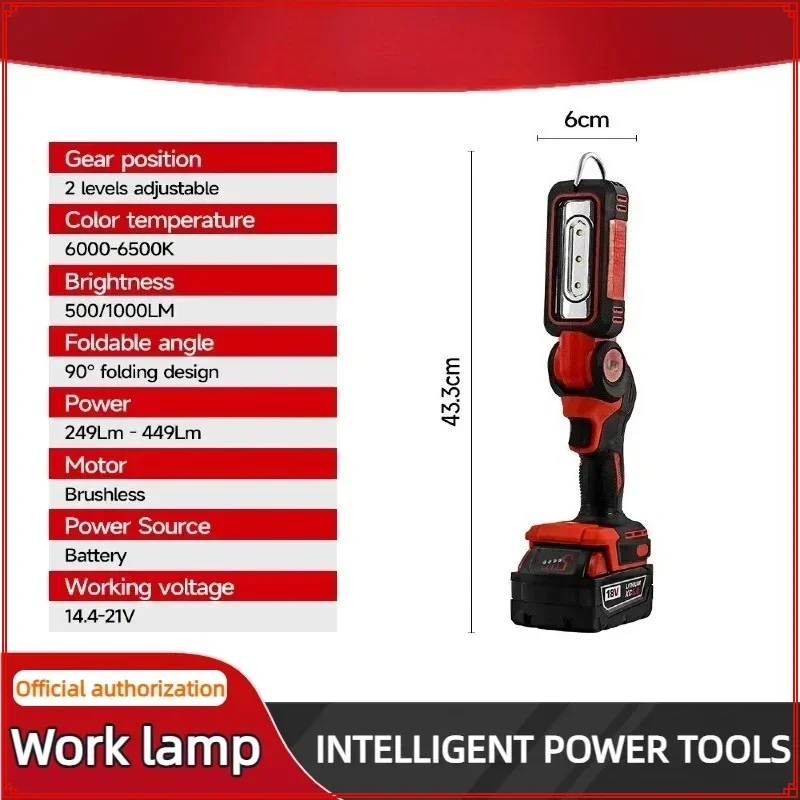 Lampe de travail lampe de poche pliante LED pour la réparation de voiture, éclairage de camping d'urgence à domicile, réglable en deux étapes pour batterie Milwaukee
