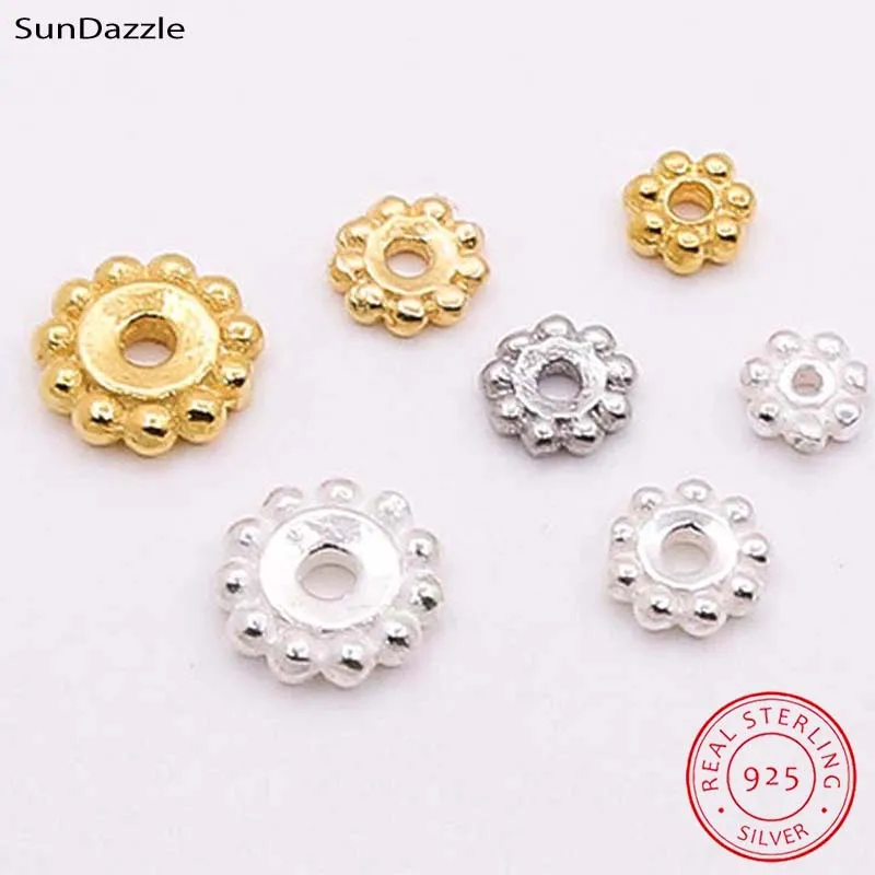 Genuine Real Pure Solid 925 Sterling Silver Loose Beads Flat Round Spacers Bead Caps DIY Jewelry Making Findings