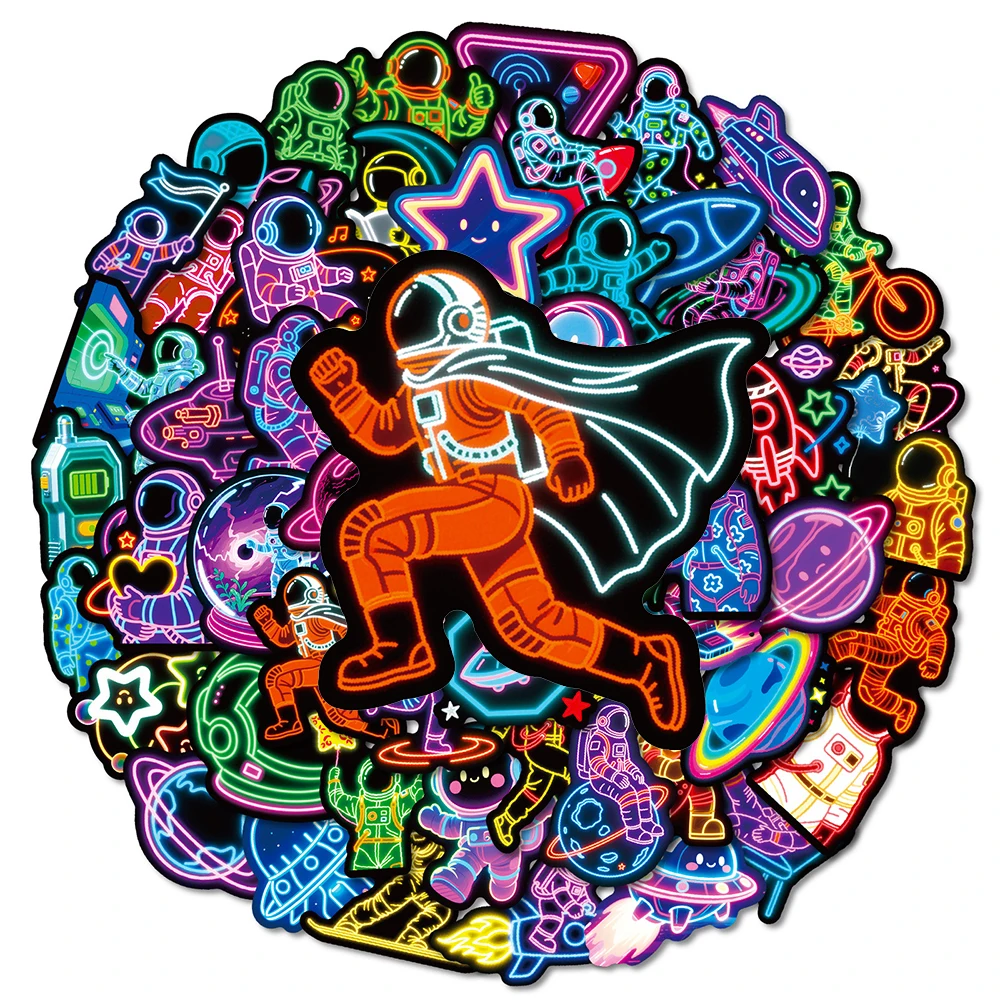 

10/30/56pcs Funny Cartoon Neon Light Series Astronaut Stickers for Skateboard Luggage Phone Guitar Cool Graffiti Sticker Kid Toy