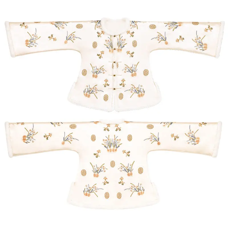 

Silk thickened warm full embroidered mink hair strips Qing Han women's robe jacket