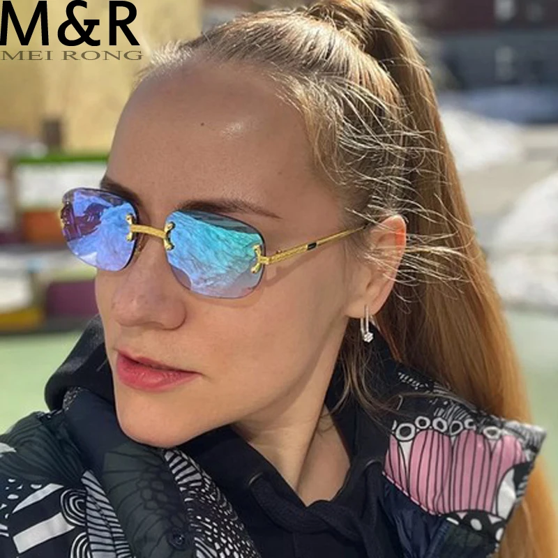 

Luxury Brand Desiger Vintage Fashion Sunglasses Women Men Rays UV400 Shades Rimless Gradient Sun Glasses Party Top Oculos De Sol