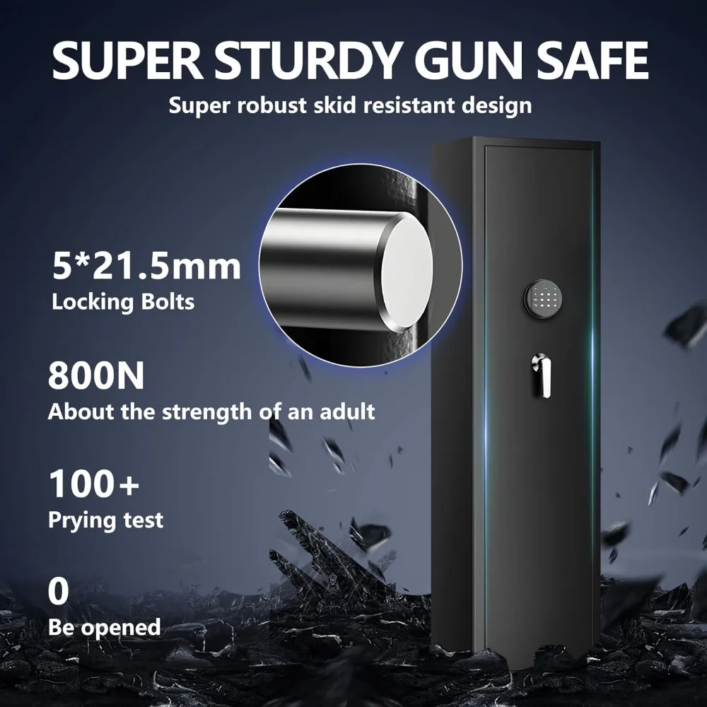 5-6 Large Rifle Gun Safe,Gun Safes for Home Rifle and Pistols with Mute&Alarm Function, Quick Access Digital Gun Cabinet with Re