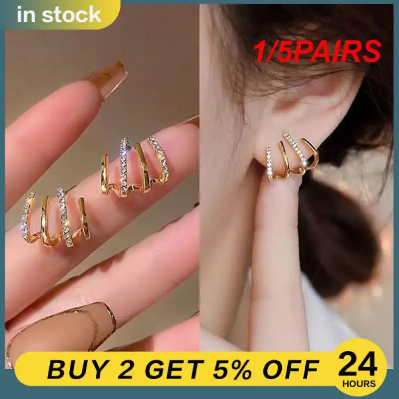 1/5PAIRS Drilling Technology U-shaped Four-row Stud Earrings Durable Unique Design Ear Clip Earring Alloy Material