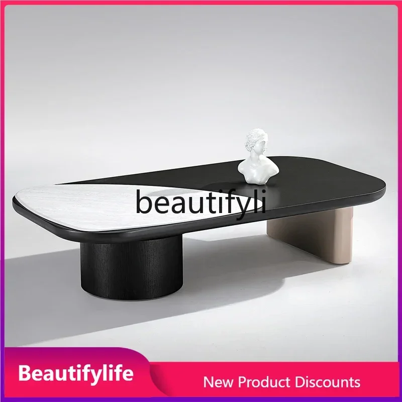 37   A Minimalist medieval matte supercrystalline stone coffee table living room oval tea table matte lacquer countertop