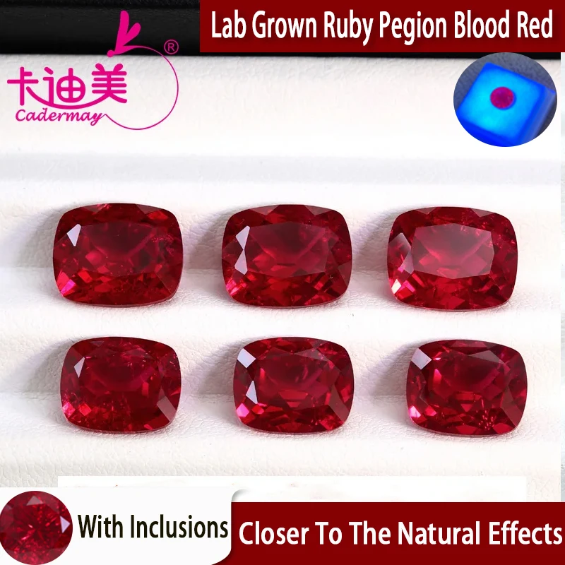 CADERMAY Long Cushion Cut Lab Grown Pegion Blood Red Ruby Loose Stone With Inclusion For Rings Necklace Customized Smart Jewelry