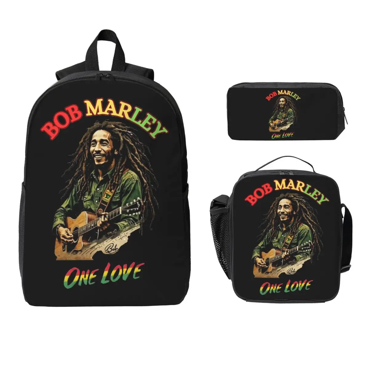 

Bob Marley Reggae Backpack Boys Girls BookBag School Bag Laptop Shoulder Bags 3ps Insulated Lunch Bag Pencil Case