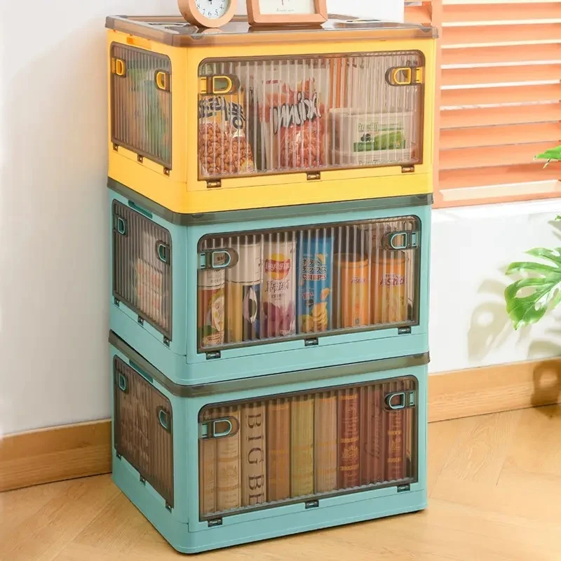 

Large Capacity Folding Storage Box, Home Clothing Book Storage Box, Four Sides Open Wardrobe Organizer, Transparent Plastic Box