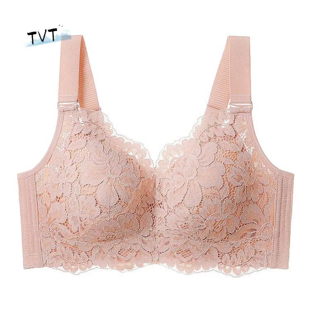 

Plus Size Lace Seamless Bra Close-fitting Shockproof Lace Women's Underwear Big Bra Lingerie Wireless Deep V Bra Ladies