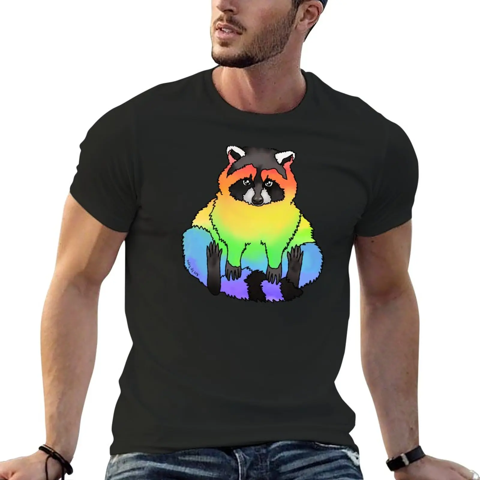 New Rainbow Raccoon T-Shirt Aesthetic clothing summer clothes summer top mens graphic t-shirts big and tall