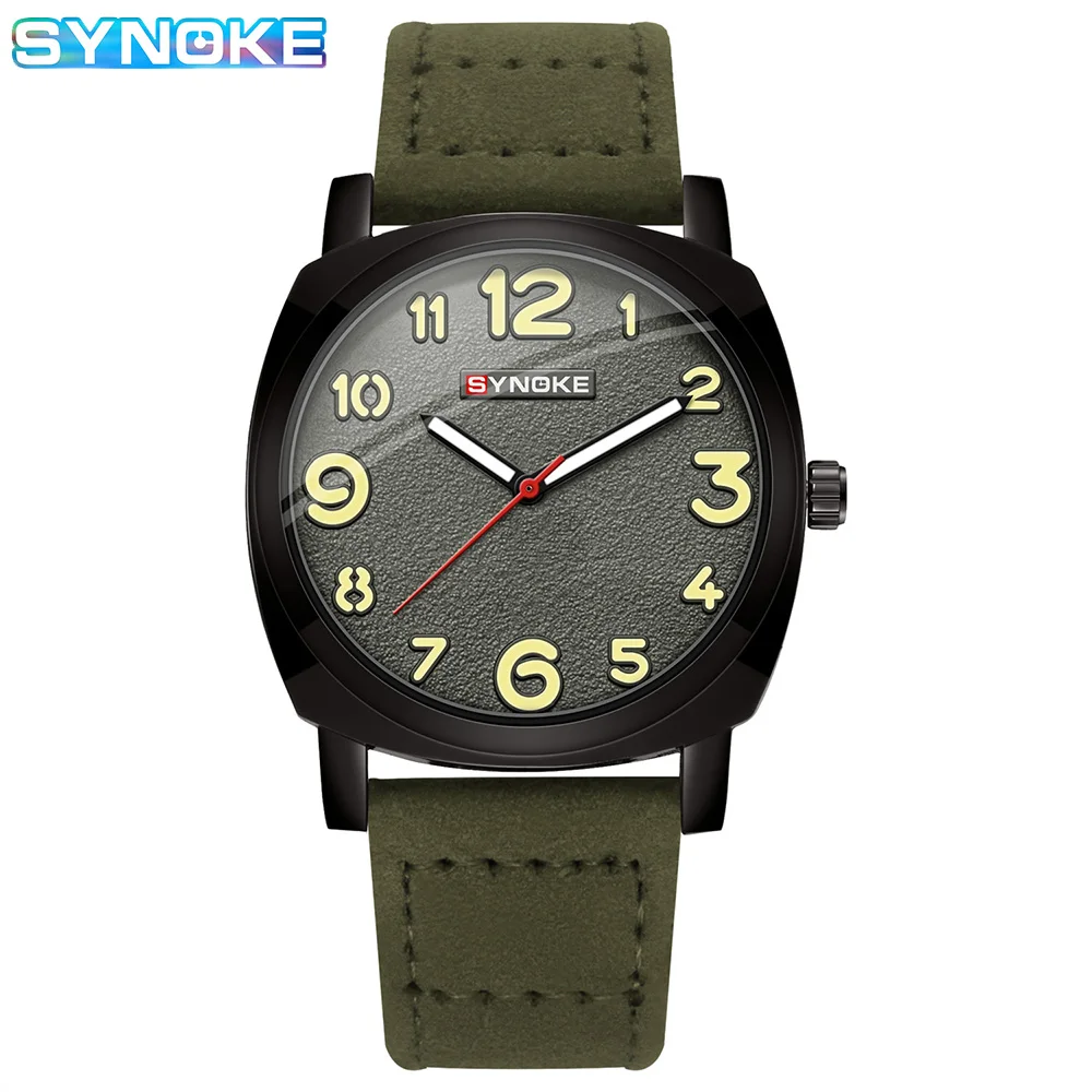 Popular Male Quartz Wristwatch Military Sports Shockproof Leather Watch Men Fashion Casual Clock Relogio Masculino SYNOKE