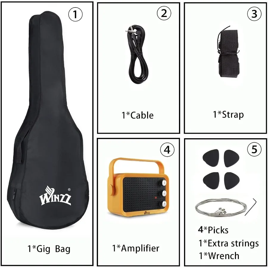 جيتار كهربائي حقيقي مقاس 30 بوصة من EGM100 مع مجموعة أدوات المبتدئين لليد اليمنى Sunburst مثالي للموسيقيين الصغار الذين يتعلمون العزف على H #3