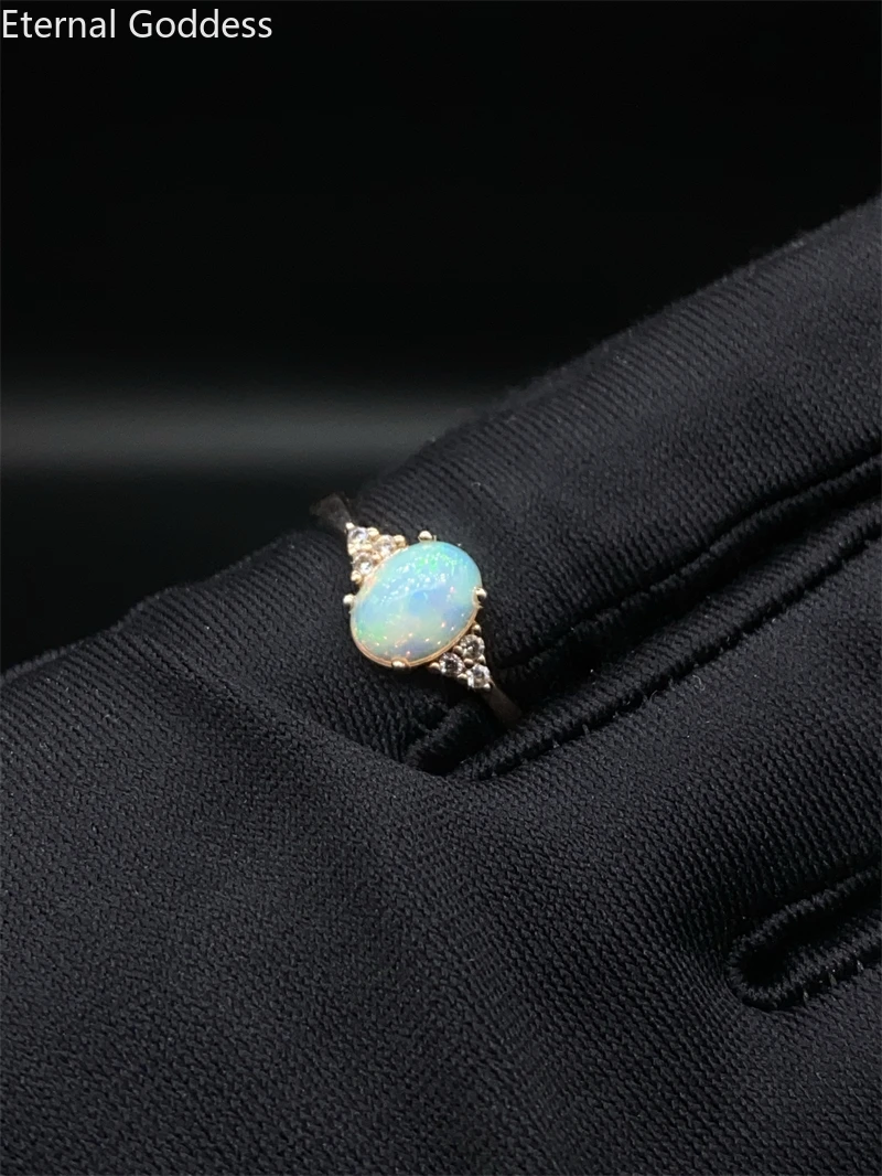 925 Sterling Silver Ring Colorful Oval 8*6mm Opal Rings Fashion Jewelry Set Rhinestone Wedding Rings Ladies Luxury Jewelry