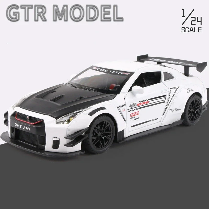 1:24 Skyline Ares Nissan GTR R34 R35 Alloy Sports Car Model Diecast Metal Racing Car Model Simulation Sound Light Kids Toys Gift