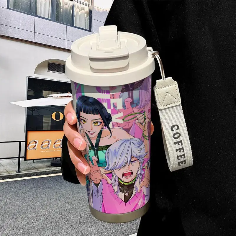 แก้วน้ำสแตนเลสเก็บความร้อนลายการ์ตูน KPop Demon Hunters Zoey Rumi สำหรับใช้ที่บ้านและที่ทำงาน ความจุขนาดใหญ่ เหมาะสำหรับดื่มกาแฟยามบ่าย