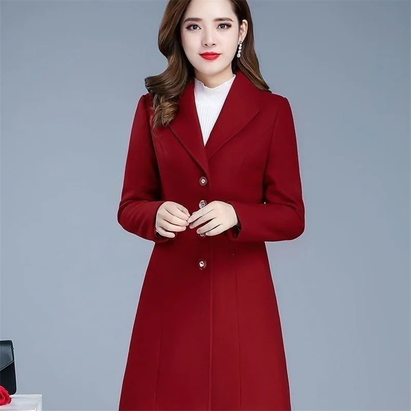 Fashion Woolen Coat Women\'s Autumn and Winter 2024 New Long Slim Single-breasted Middleaged Mother Polo Collar Loose Woolen Coat