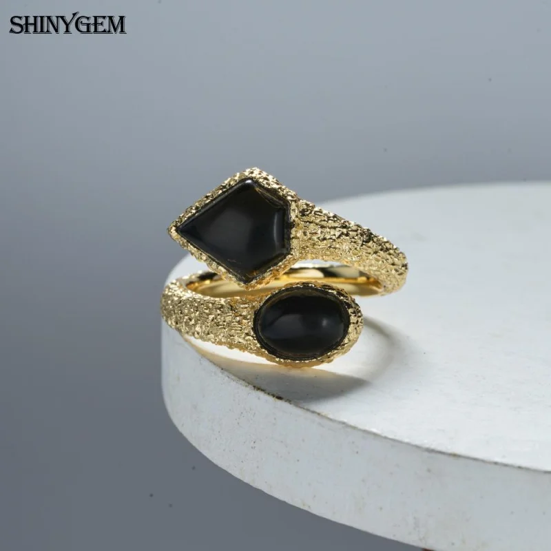 

SHINYGEM Natural Crystal Semi-Precious Stone Women'S Ring Adjustable Opening Copper Plated With 18k Gold Jewelry Rings man