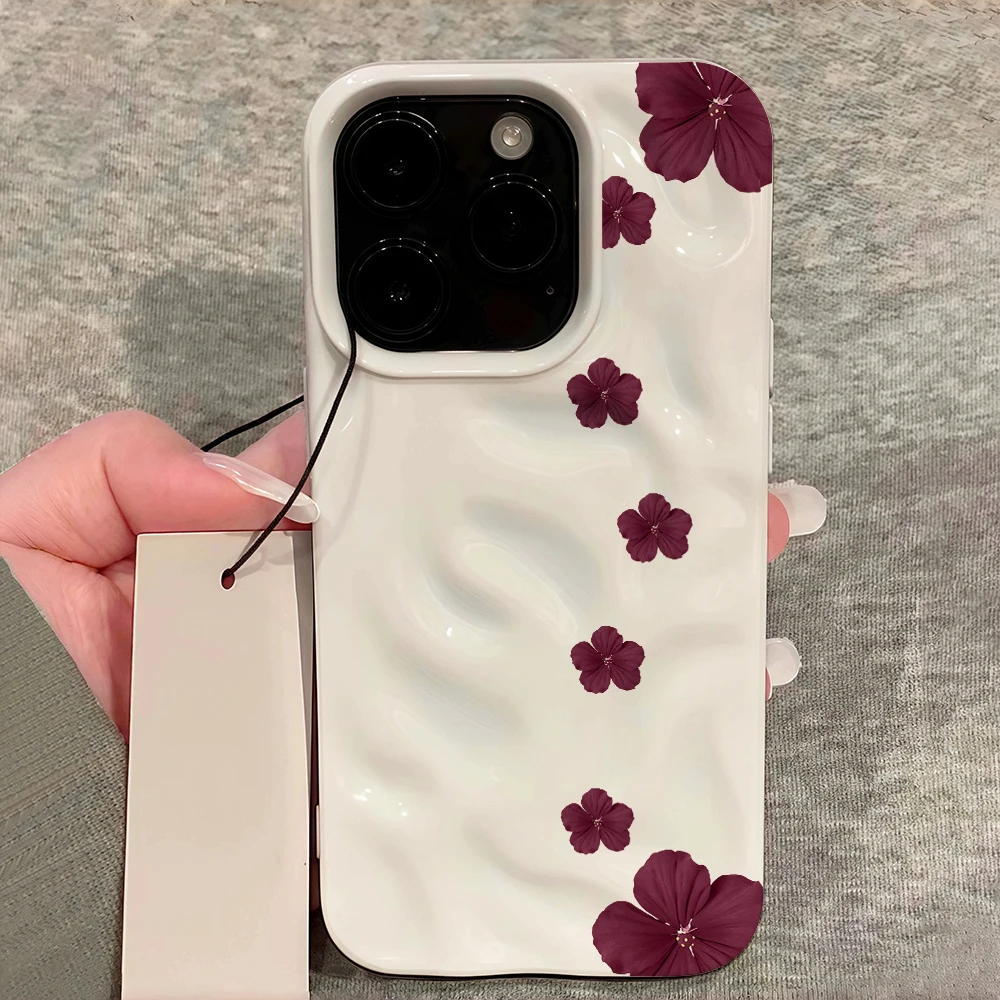 Minimalistische Blumen-Hibiskus-Handyhülle für iPhone 17 16 15 14 13 12 11 Pro Max 14 Plus 17Air Falten-Wellen-Soft-Silikon-Cover – Detail 12