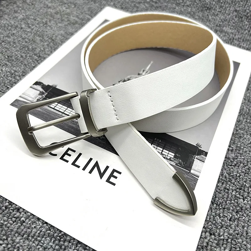 حزام جلد طبيعي بإبزيم فضي كلاسيكي عصري للجنسين بطبقة علوية من جلد البقر إكسسوار أنيق للرجال والنساء