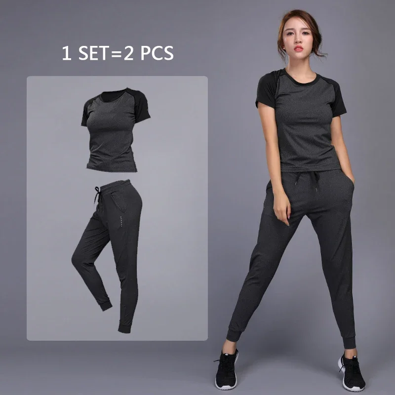 

New Women's Sportswear Yoga Sets Jogging Clothes Gym Workout Fitness Training Yoga Sports T-Shirts+Pants Running Clothing Suit