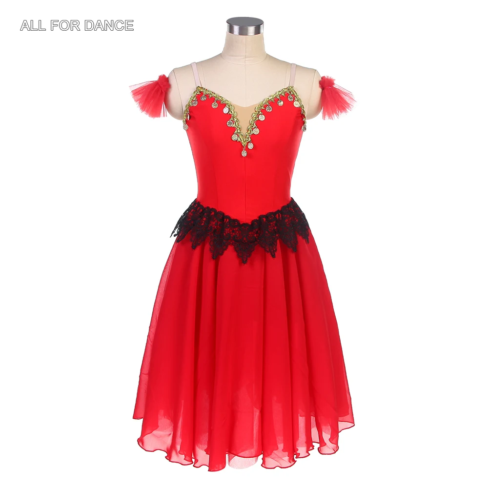 24033 New Ballet Costumes Red and Gold Trim Chiffon Romantic Long Ballet Tutus Girls and Women Stage Performance Tutu