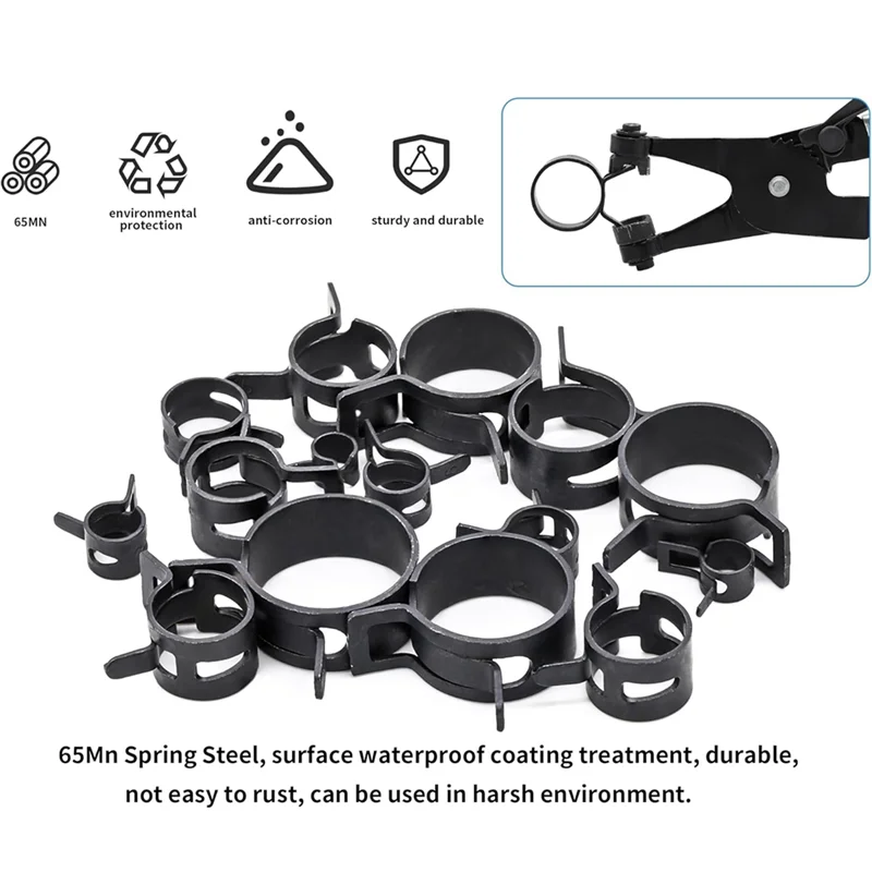 AT02-Spring Band Hose Clamps Assortment Kit Fuel Line Hose Clamp Swivel Hose Clamp Plier