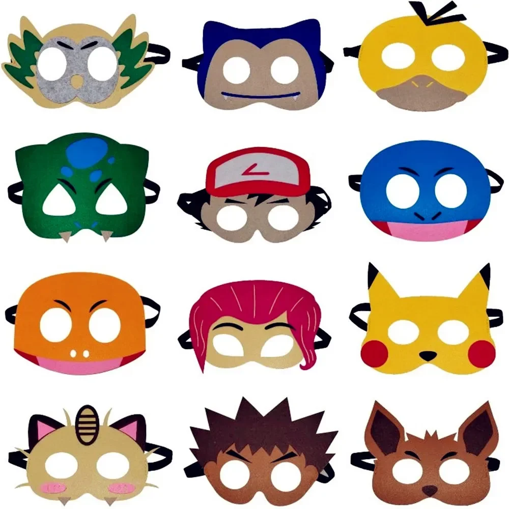 Mascarilla de Pokémon de 12 piezas para niños y niñas, decoración para fiestas, regalo de cumpleaños, accesorios geniales, adorno favorito