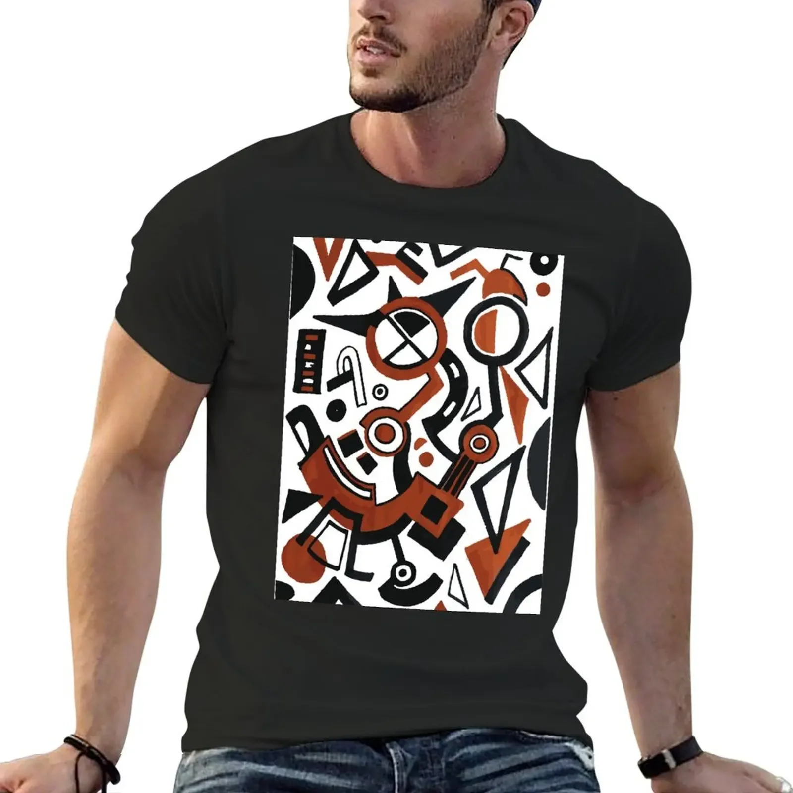 Vorticism - Black And Orange Geometric Line Work T-Shirt graphic shirts summer top customizeds mens vintage t shirts