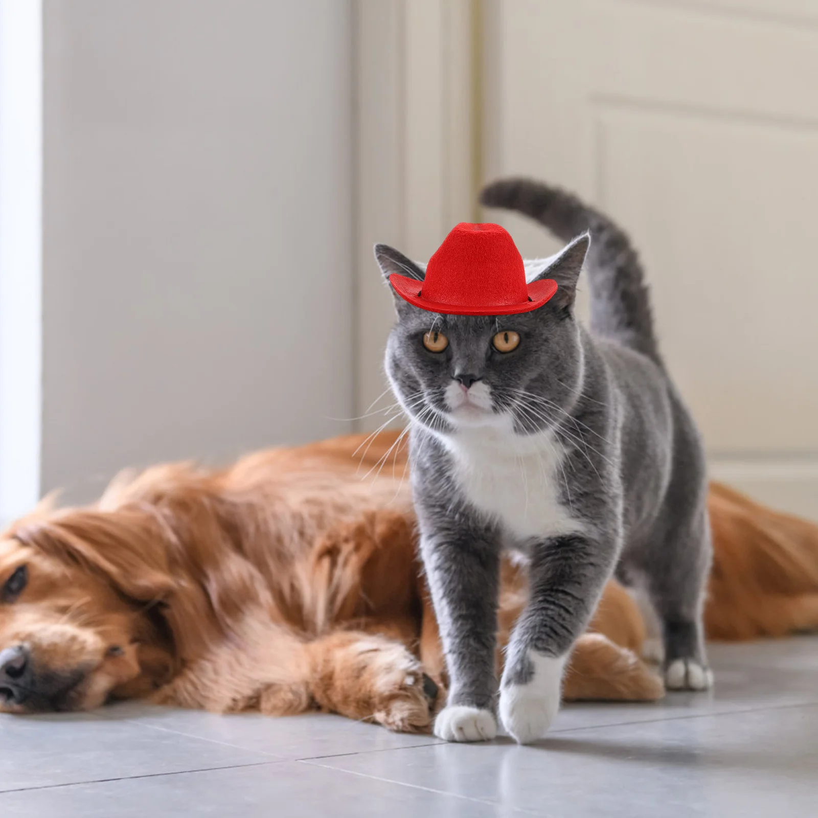 

Pet Hat Cowboy Style Premium Non-Woven Lightweight Comfortable Chin Strap Adjustable for Dog Cat Puppy Kitten Western