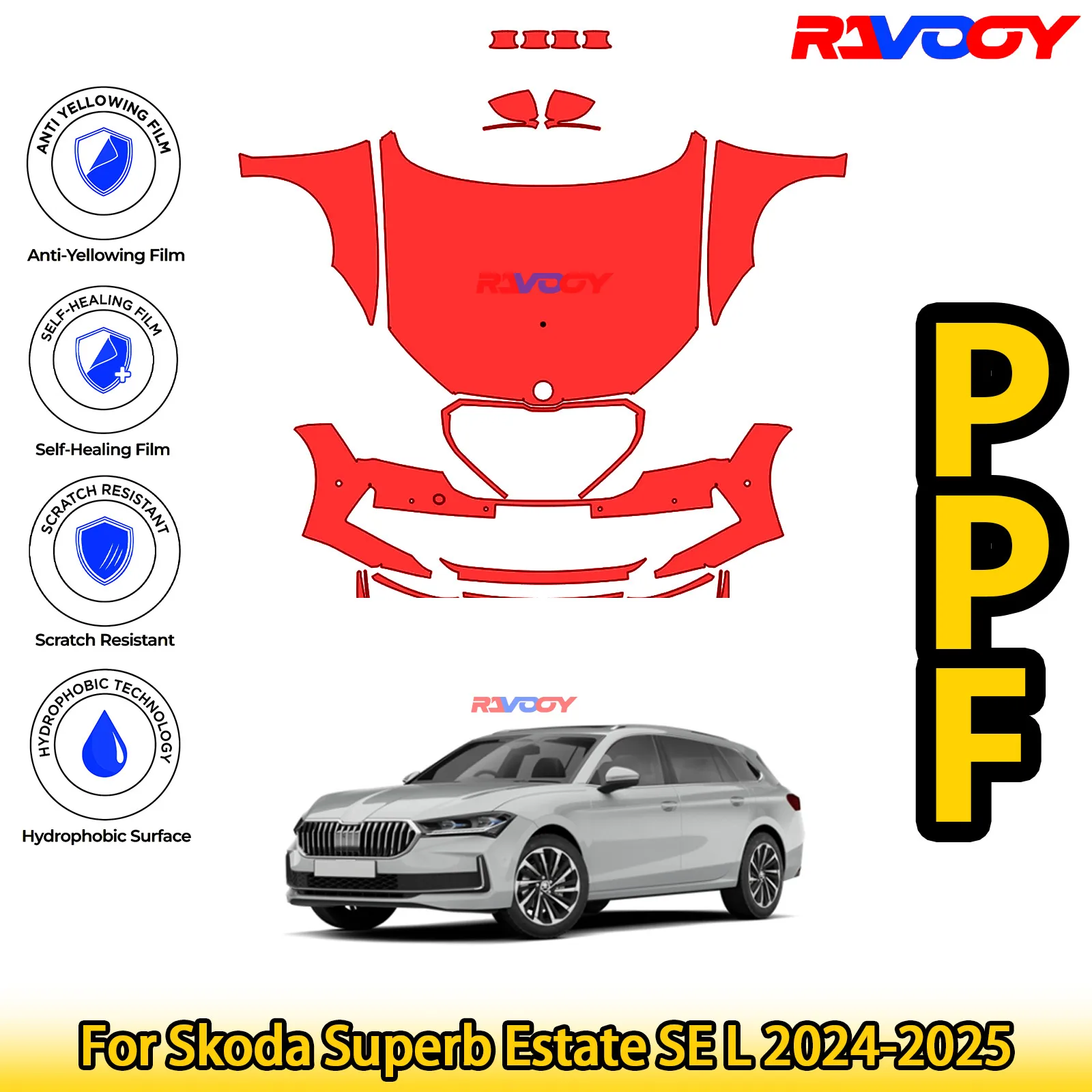 

Для Skoda Superb Estate SE L 2024-2025 глянцевая матовая черная предварительно вырезанная передняя PPF комплект защитная пленка для краски