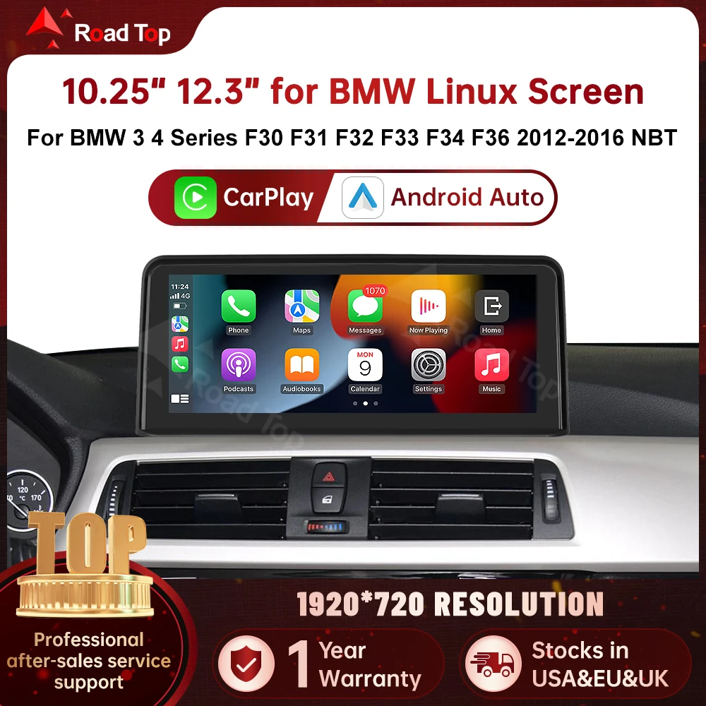 RoadTop Wireless CarPlay Android Auto Multimedia Linux Display Screen For BMW Series 3 4 F30 F31 F32 F33 F34 F36 NBT Airplay