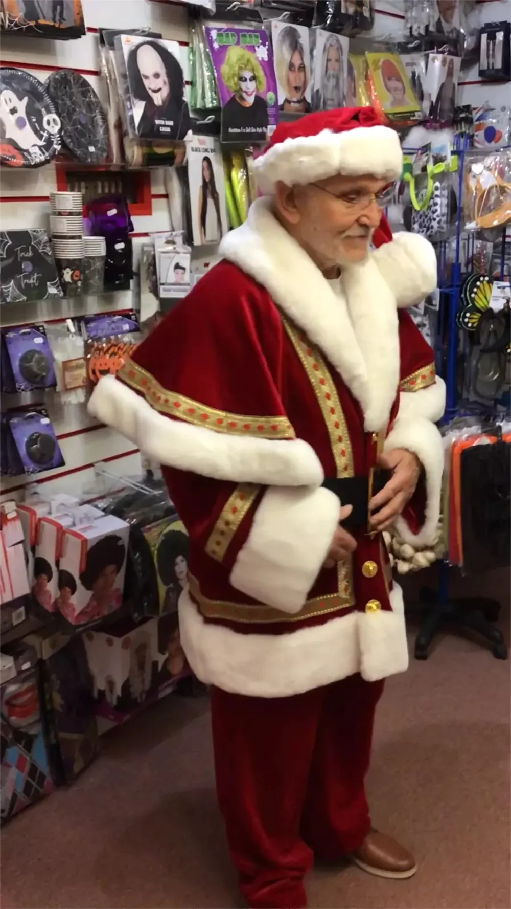 أحدث زي سانتا كلوز المخملي الفاخر، زي سانتا الاحترافي، زي عيد الميلاد، يناسب ملابس المهرجانات للبالغين مع قبعة